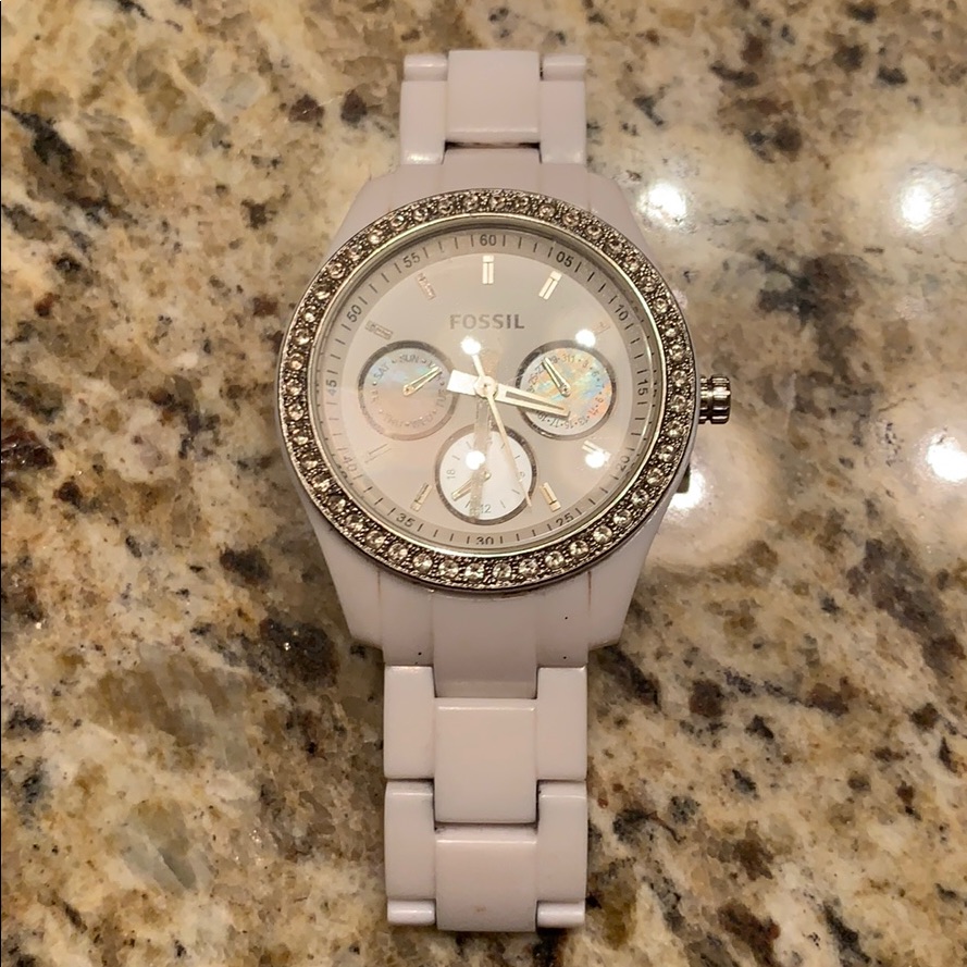 White Fossil Watch